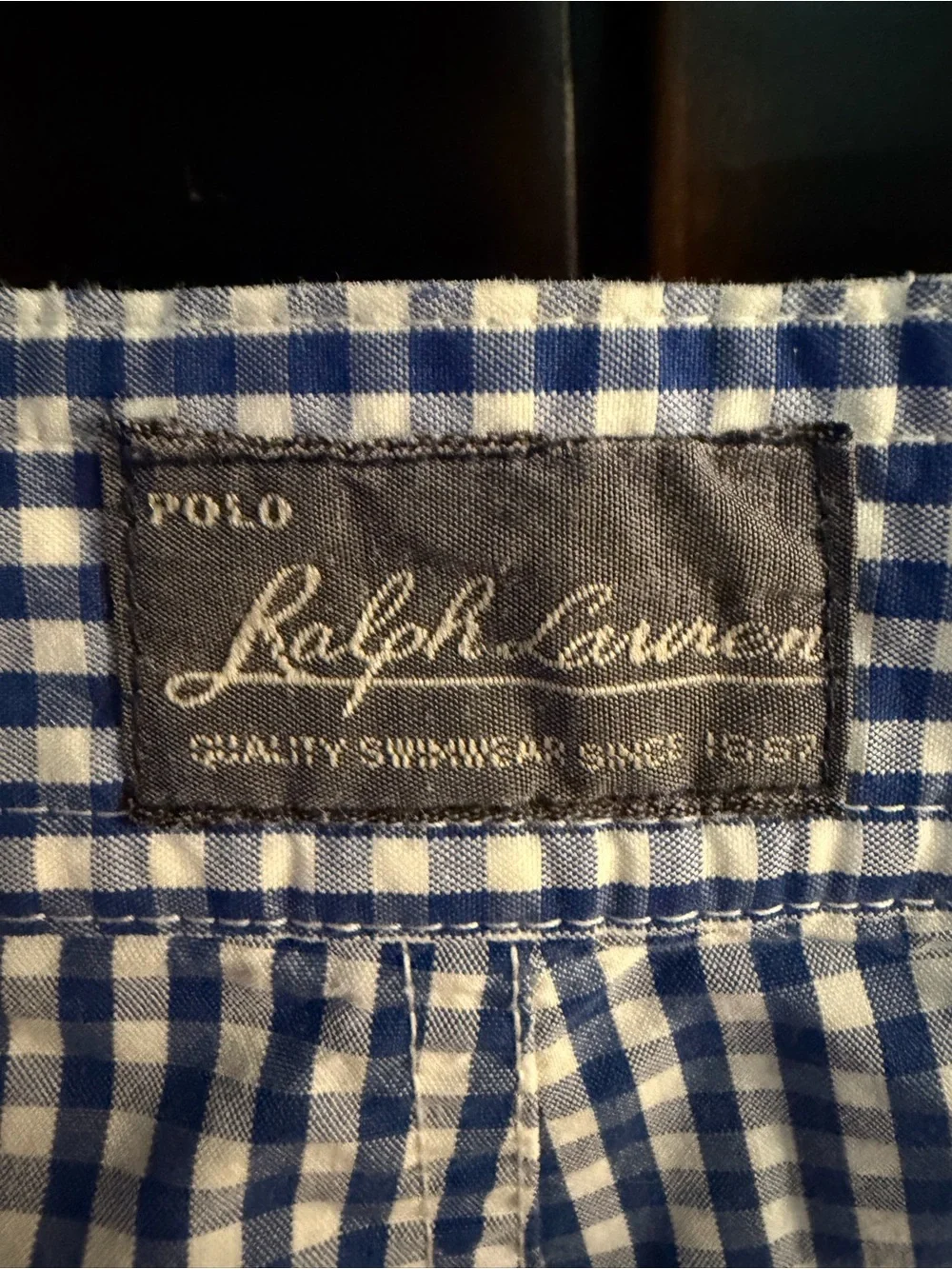 Polo by Ralph Lauren Blue and White Gingham Cargo Swim Trunks